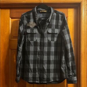 Harley-Davidson Women’s Light Blue/Gray Checkered Flannel Shirt